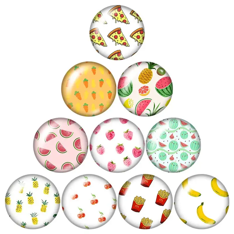 Coffee fruit Food cake Donut 18mm snap buttons 10pcs mixed round photo glass cabochon style for button jewelry | Украшения и