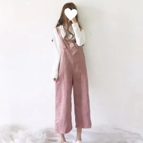 Комбинезон вельветовый с широкими штанинами и вышивкой до щиколотки|Женские