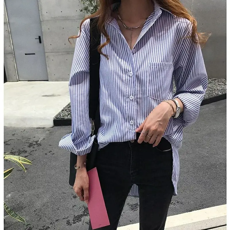 Женская рубашка в Вертикальную Полоску с длинным рукавом |