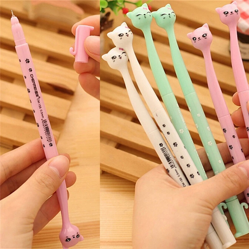 

Cute 5pcs/lot Cartoon Cat Gel Pen Kawaii Stationery Pens Material Escolar Office School Supplies Gel Pens Gift for Kids