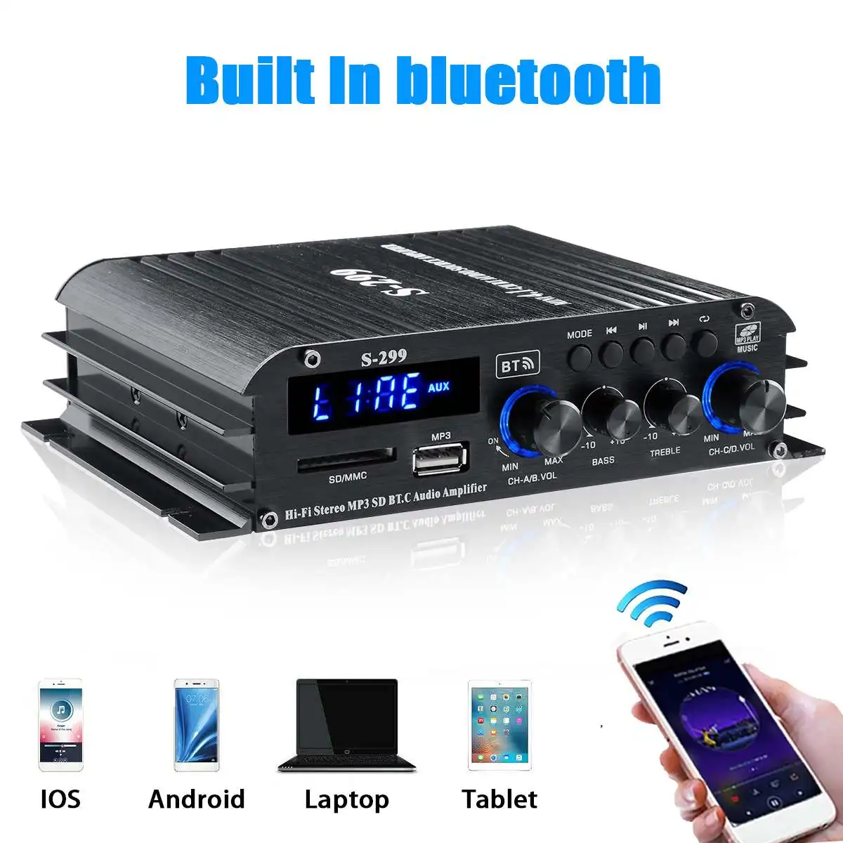 4*400 Вт 4 1 канальный Hi-Fi bluetooth усилитель мощности для автомобиля/домашнего