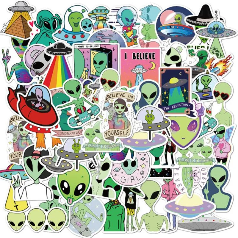 

10/30/50PCS Alien UFO Cartoon Graffiti Skateboard Guitar Water Cup Helmet Mobile Laptop Waterproof Sticker Decoration Wholesale