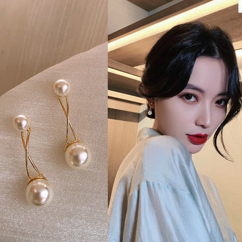 

Women Elegant Geometric Imitation Pearl Earrings Temperament Korea Fashion Sweet Delicate Earrings Wedding Jewelry Gift Dropship