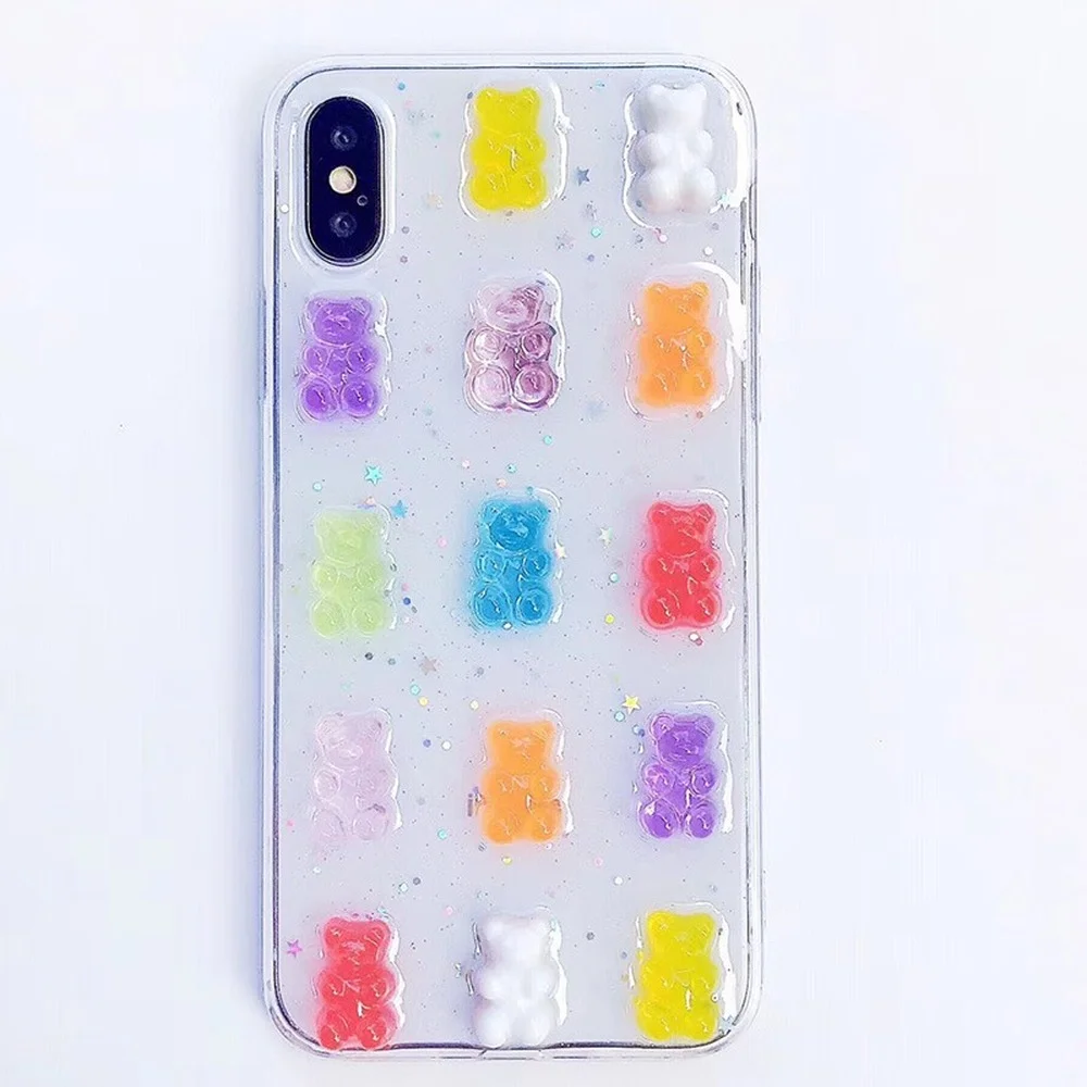 

Cute 3D Stereo Glitter Phone Case For iPhone 12 11 Pro XS Max Gummy Bear Candy Color Case For iPhone X 6 6S 7 8 Plus XS XR Cover