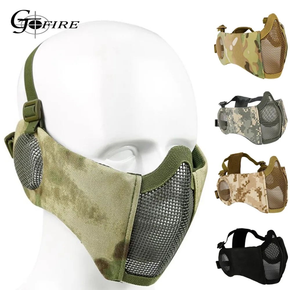 

Tactical Airsoft Masks Paintball CS Foldable Half Face Low-carbon Steel Mesh Military Style Comfortable Ear Protective Mask