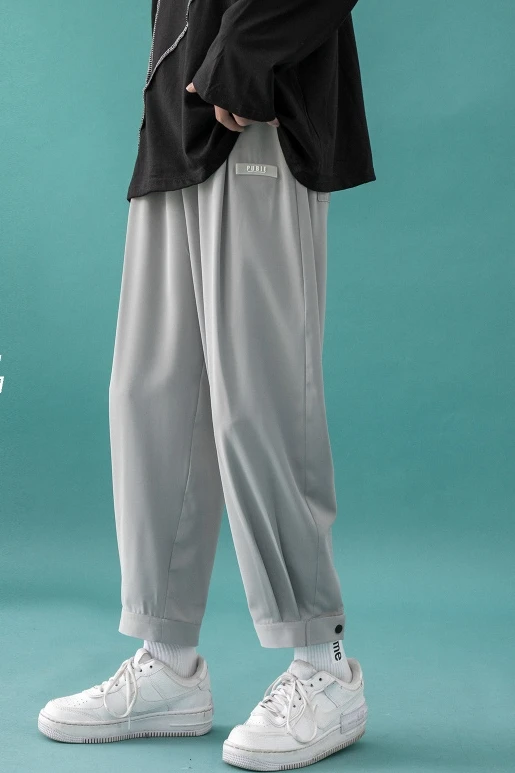 

Ice Silk Casual Pants Men's Summer Thin Korean Style Trendy Ins All-Matching Wide Leg Loose Straight Gray Trousers