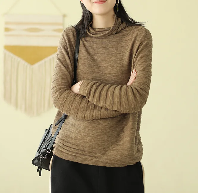 Женская водолазка с высоким воротником Свободный пуловер в стиле ретро