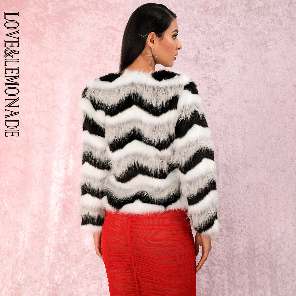 LOVE &amp LEMONADE сексуальное пальто из искусственного меха серого и черного цвета в