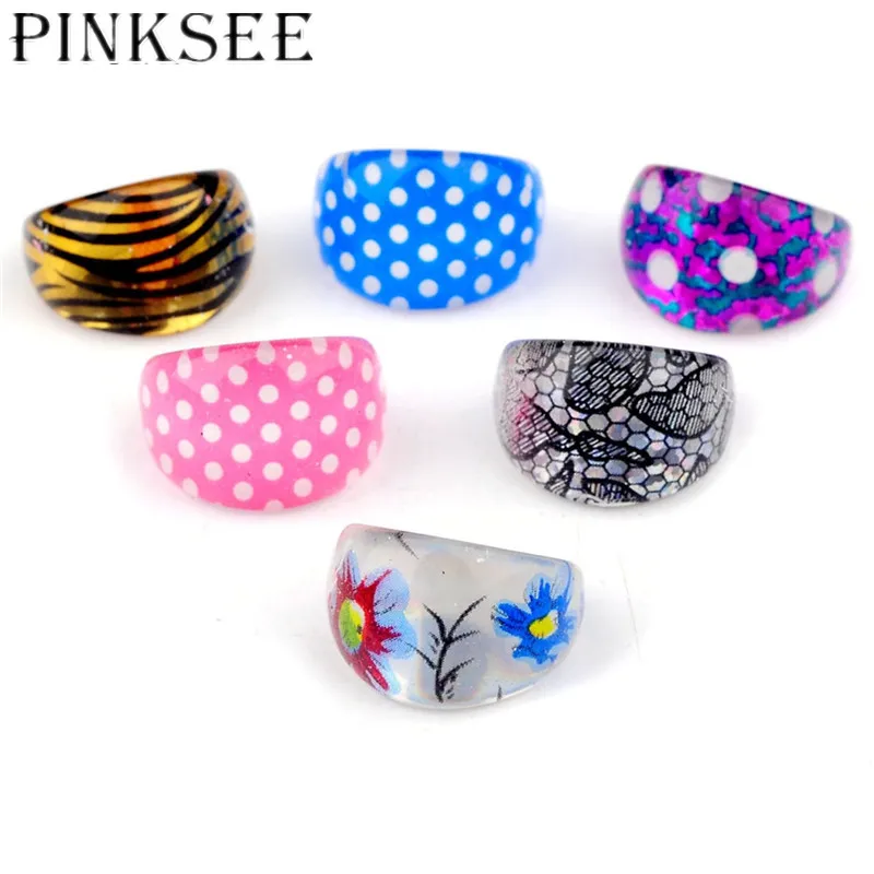 

Pinksee 10pcs/lot Randomly Resin Animals Pattern Rings Kids Girls Children Cute Leopard Ring Bulk Mix Style Wholesale Jewelry