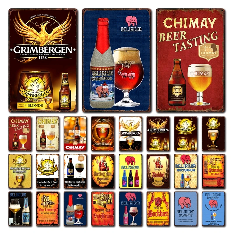 [Kelly66] Бельгия вина Grimbergen бред Chimay пива Оловянная металлическая табличка домашний
