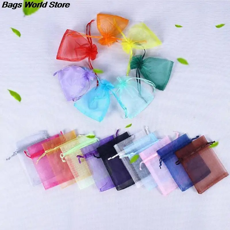

100Pcs/lot Organza Bag Jewelry Tulle Drawstring Bag Jewelry Packaging Display & Jewelry Pouches Wedding Gift Jewelry Display