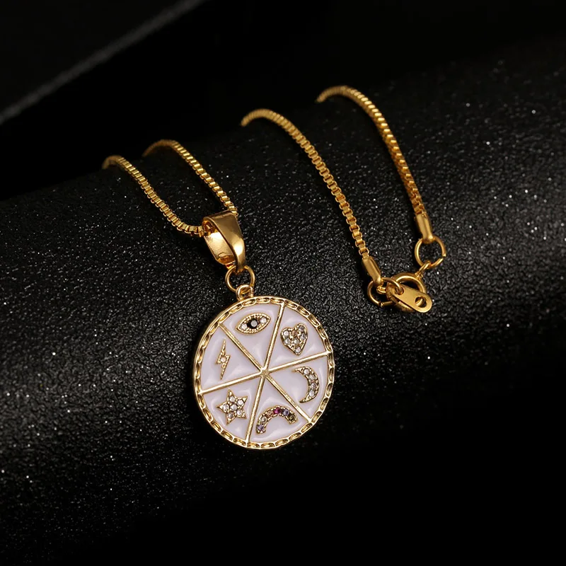 

Fashion 2020 Coin Necklace for Women Stainless Steel Crystal Long Gold Color Statement Oil Drip Necklace Jewelry