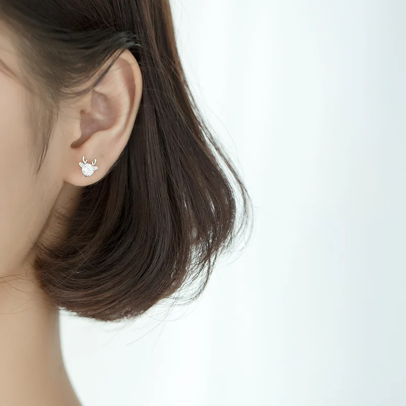 

asymmetry Earrings 100% Real. 925 Sterling Silver Fine Jewelry Clear CZ DEER ANTLER Stud Earrings gtle2888