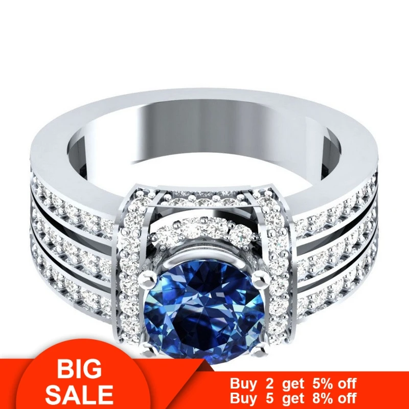 Женское винтажное обручальное кольцо Vecalon белое золотое с голубым кристаллом Cz