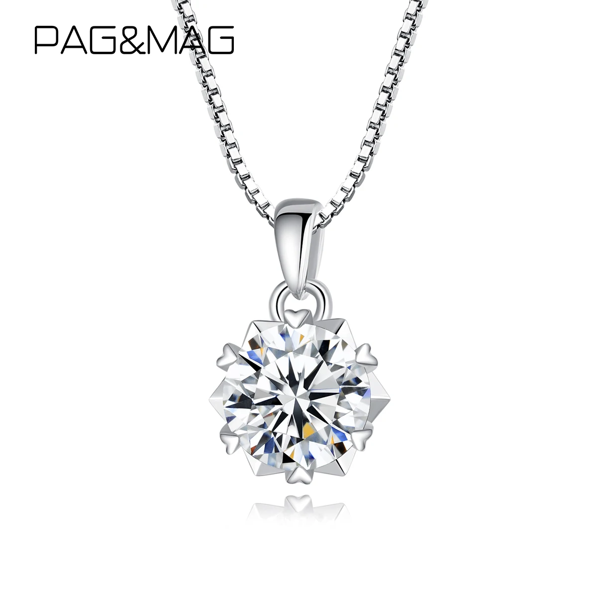 

PAG&MAG 925 Sterling Silver 1Ct Moissanite VVS Engagement Elegant Statement Pendant Necklace Women Anniversary Fashion Jewelry