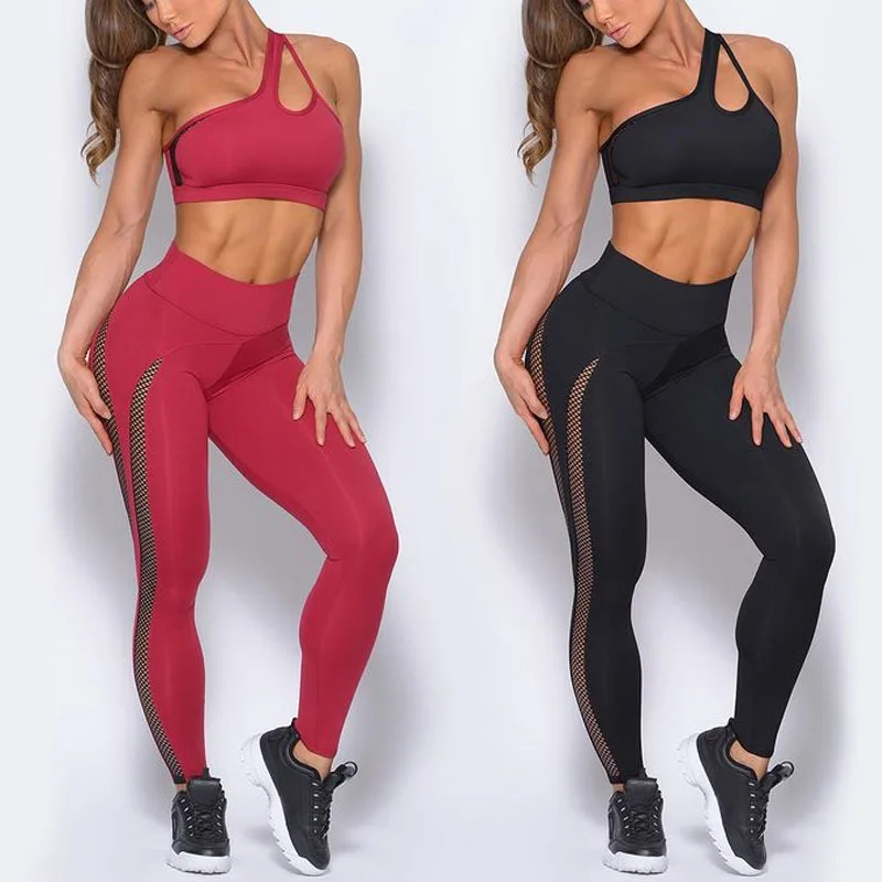 

Seamless Yoga Set Skew Collar Tank High Waist Hole Leggings Tracksuit Workout Tights Push-up Sporting Female Suit Leisure Outfit