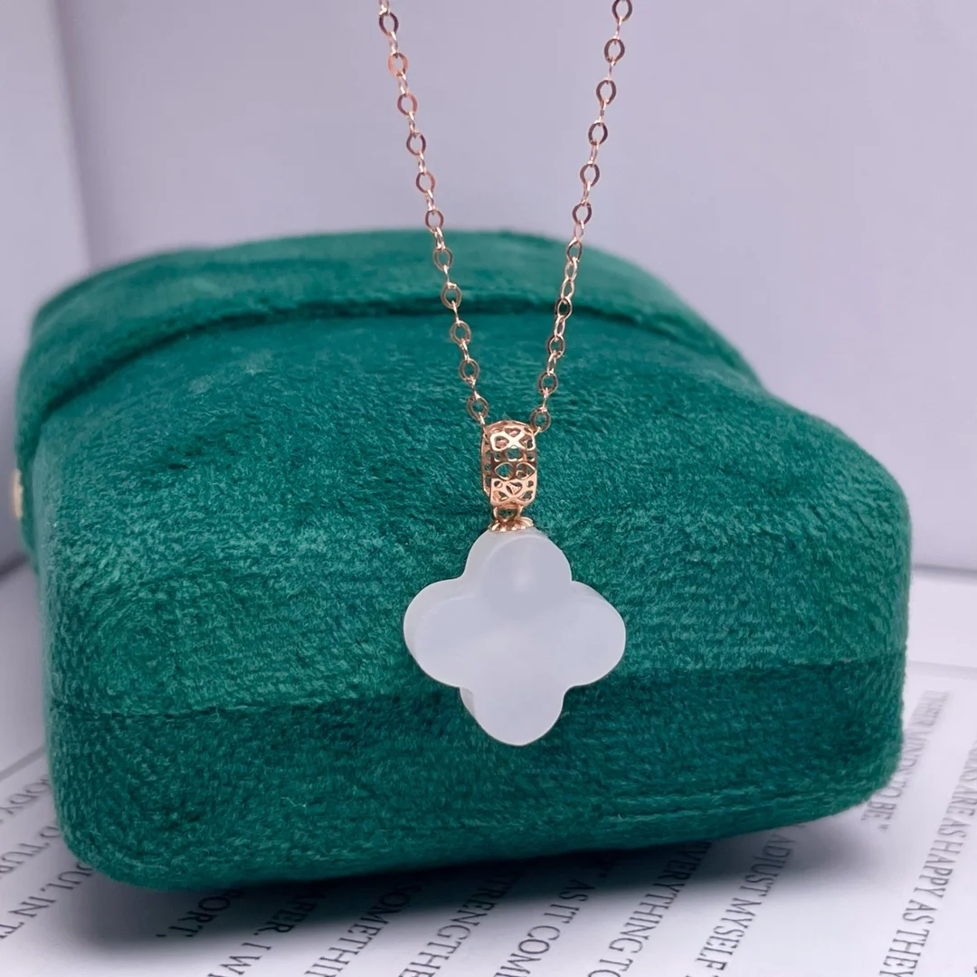 

SHILOVEM 18k yellow gold natural white Jasper pendants Christmas Gift fine Jewelry wedding no necklace 12mm mymz12126682hby