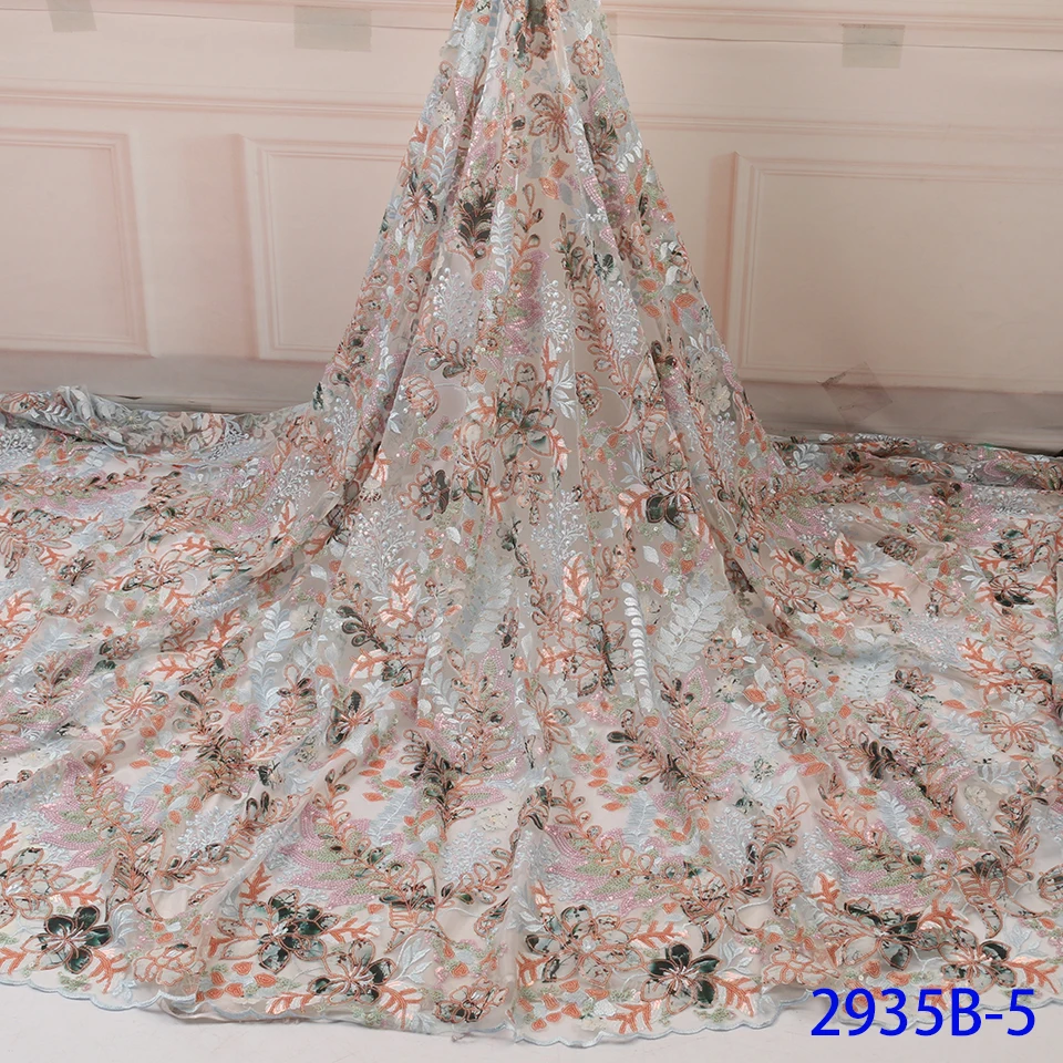 Красочные Блестки Африка Женщины Кружева Ткань 3D цветок тюль для свадьбы