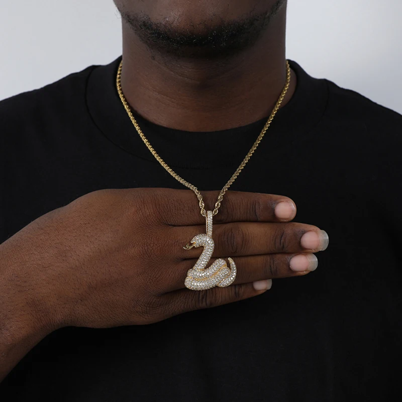 

DRIP ICE Hip Hop Iced Out Baguette Cubic Zirconia Stones Snake Necklaces Pendants Charm Tennis Chain Jewelry With Solid Back