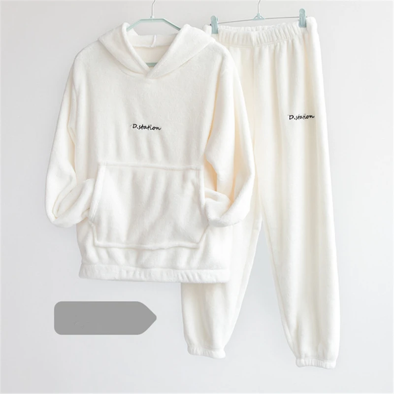 

Autumn and winter fairy warm pants suit ladies flannel pajamas suit comfortable and warm plus velvet thick coral fleece Homewear