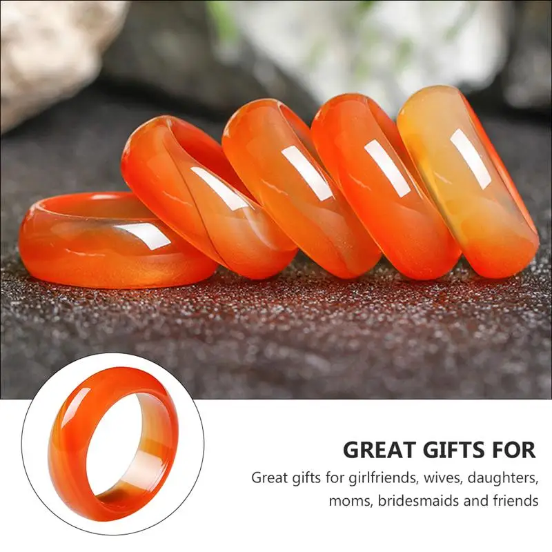 Red Carnelian Crystal Ring Natural Agate Plain Band for Women and Girls Fashion Jewelry | Украшения и аксессуары