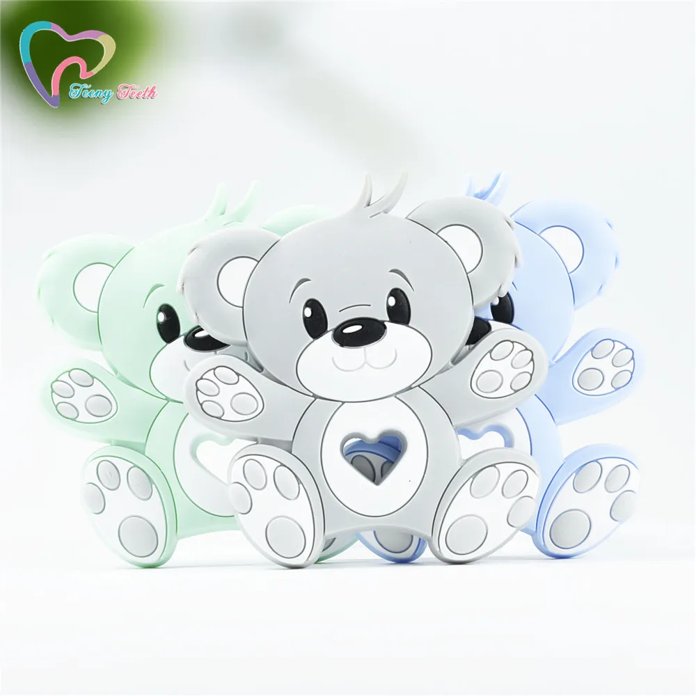 Mordedor de silicona con dise&ntilde;o de oso de dibujos animados para beb&eacute;, colgante para dentici&oacute;n, collar, accesorio sin BPA, regalo para reci&eacute;n nacido, 10 Uds.-3