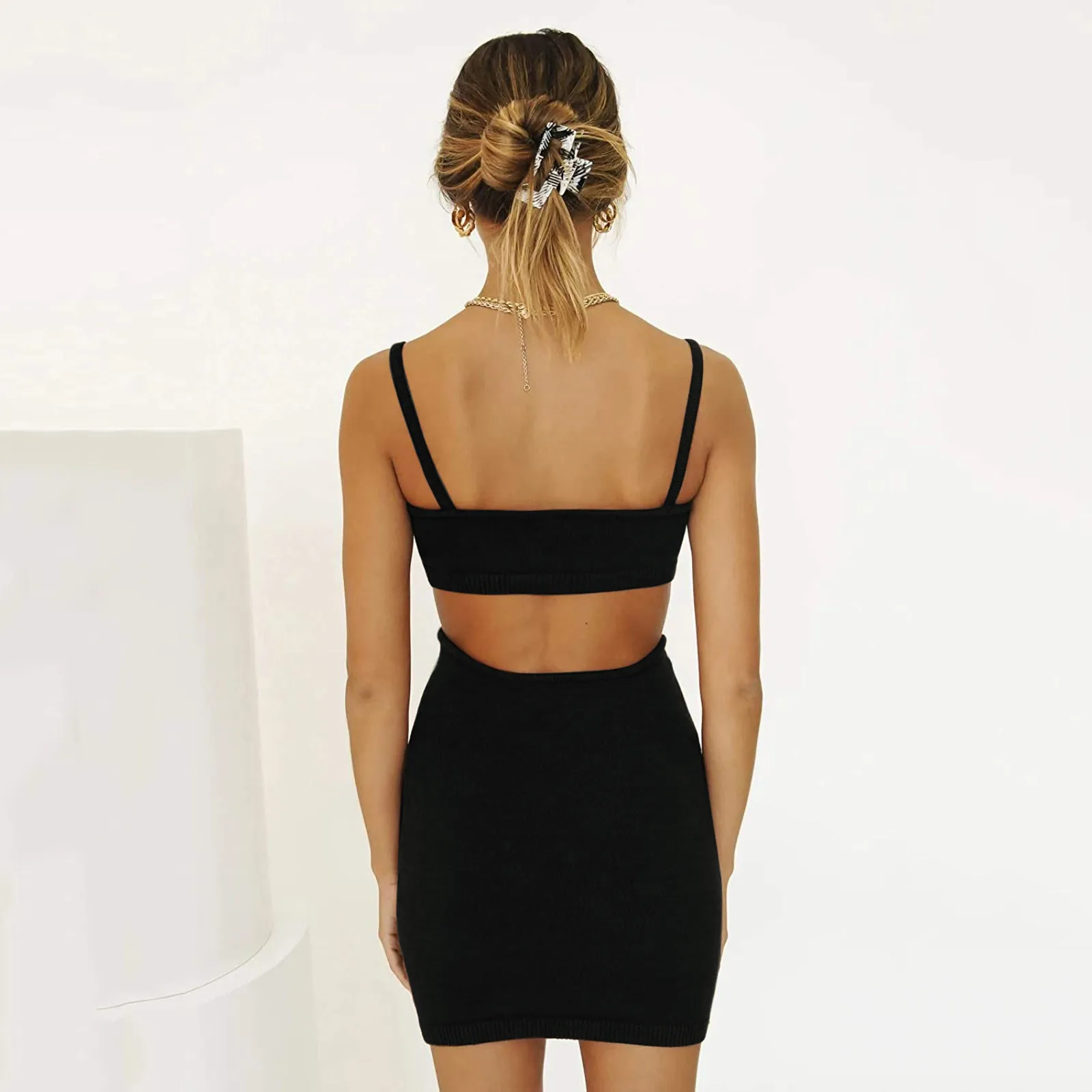 

2021 new ladies dress summer sexy hollow exposed backpack hip butterfly suspender skirt female silky dress