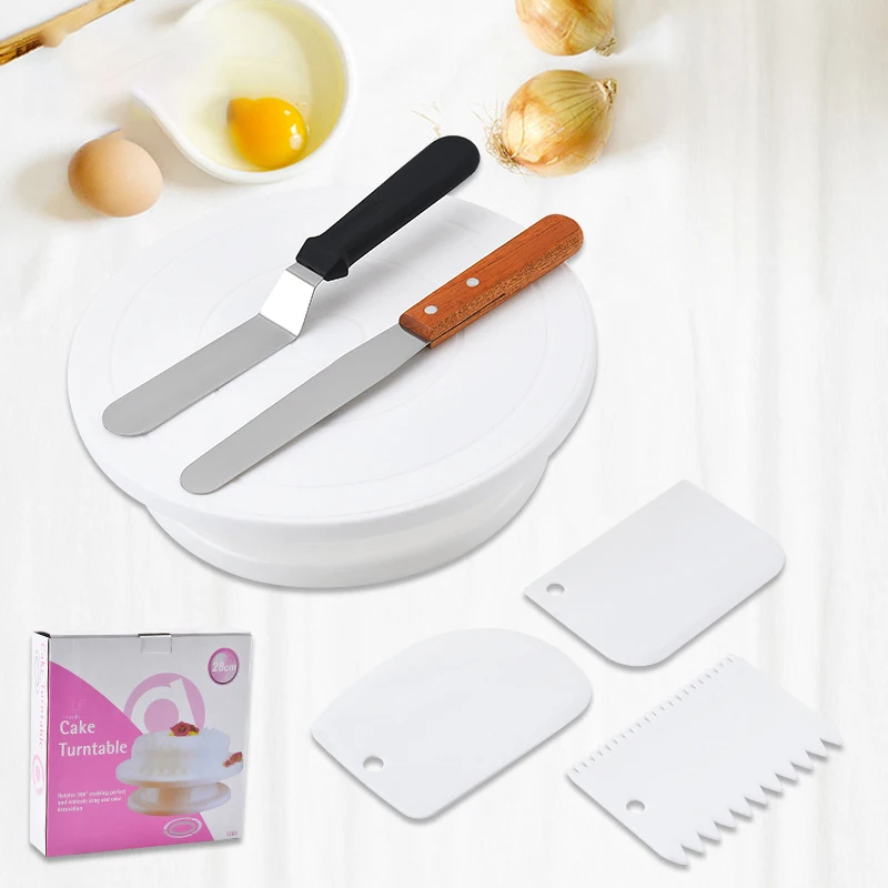 

PP Cake Embossing Turntable Cream Spatula 6-piece Set Kitchen Diy Round Modern Style Baking Tool Set