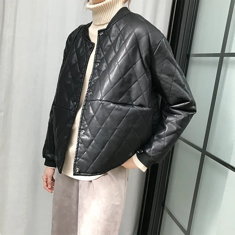 Hzirip, Ulzzang, черная, зимняя, однотонная, женская,, искусственная кожа, модное пальто, толстая, теплая, высокое качество, верхняя одежда, милые женские пальто