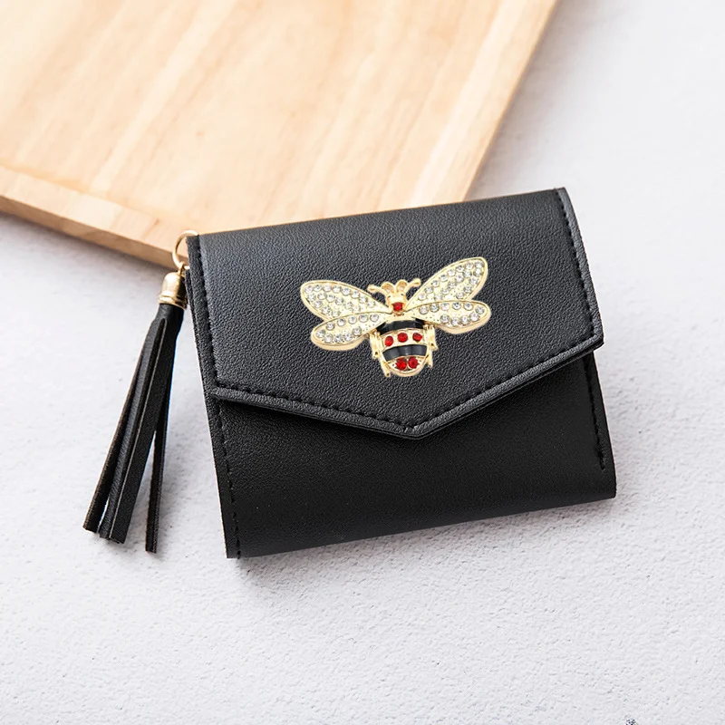 

Women Wallet Metal Bee Short Tri-Fold Small Purse Card Case Ladies Female Fashion New Style PU Leather Wallet Wholesale 2022