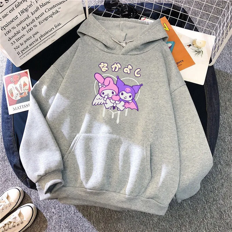 

QWEEK Kuromi Hoodie Women Anime Hoodies for Teen Girls Bunny Print Long Sleeve Hoodie Japanese Streetwear Harajuku Sweatshirt