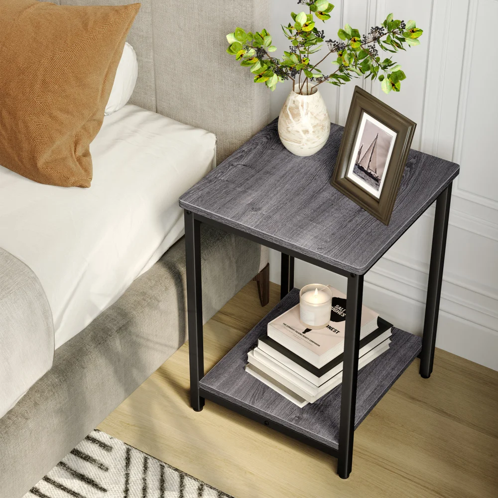 

HOMEMAXS 40*40*55cm Square End Table Vintage 2-Tier Side Table Easy Assembly Sturdy End Table for Home Living Room Kitchen