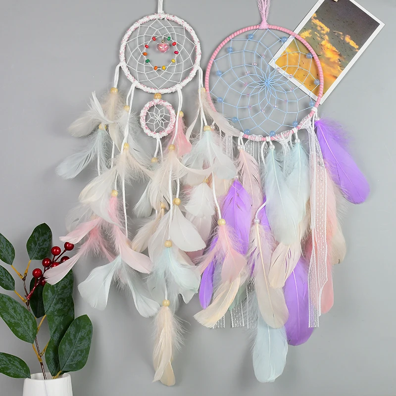 

High Quality Handmade Dream Catcher With Bead Feathers Girls Nordic Room Decortion Gift Car Home Hanging Wind Chimes Art Decor
