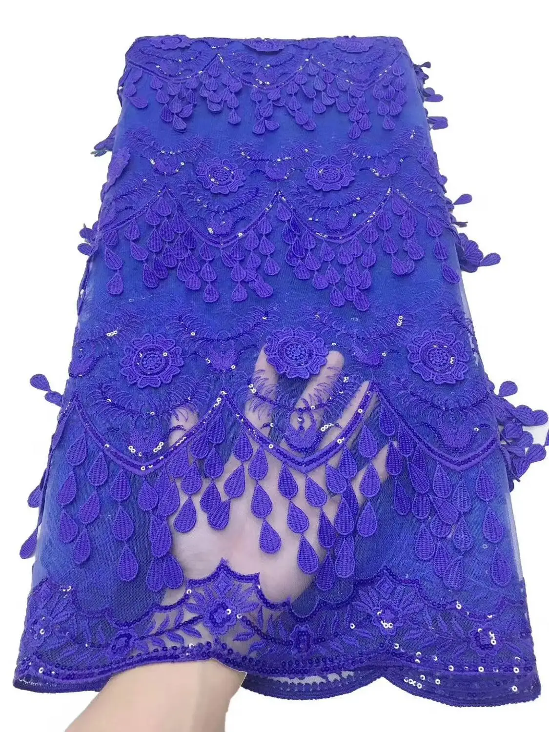 

Newest African Net Lace fabric With tassel High quality Embroidery Guipure Lace Fabric African Cord Lace Fabric For Party dress