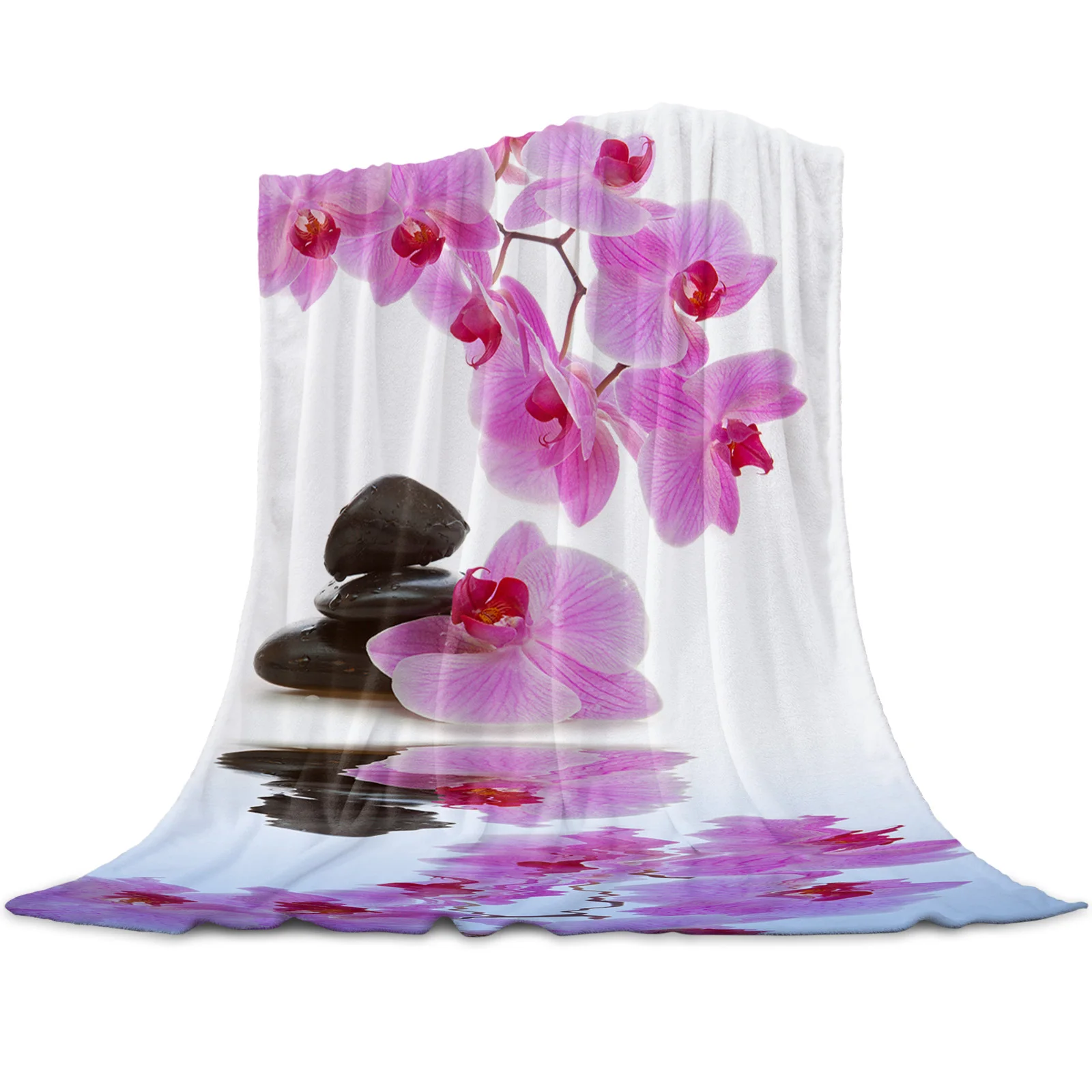 

Мягкое удобное фланелевое одеяло из микрофибры с изображением розовых орхидеи