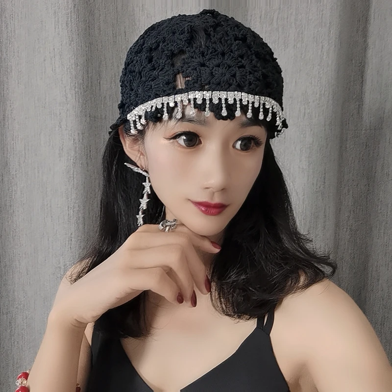 

Europe and the exotic hand crochet cotton diamond female elegant temperament ball aristocratic tide skullies beanies
