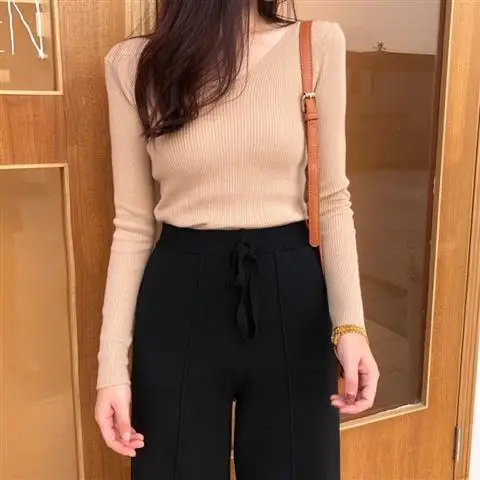 

Casual Winter Autumn Women Sweaters Blouse Ladies Sweater Solid Color V Neck Women Blouses Long Sleeve Pullover Knitted Sweater