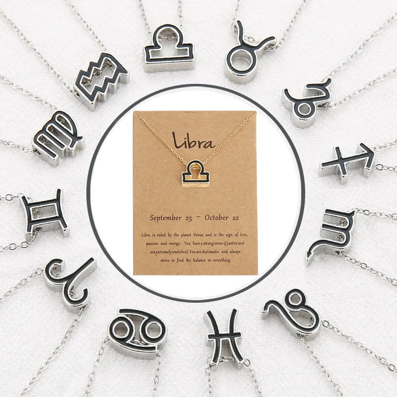 

Chandler Black 12 Zodiac Sign Necklace & Pendant Enamel Astrology Constellation Star Clavickle Chain Choker Trendy Birthday