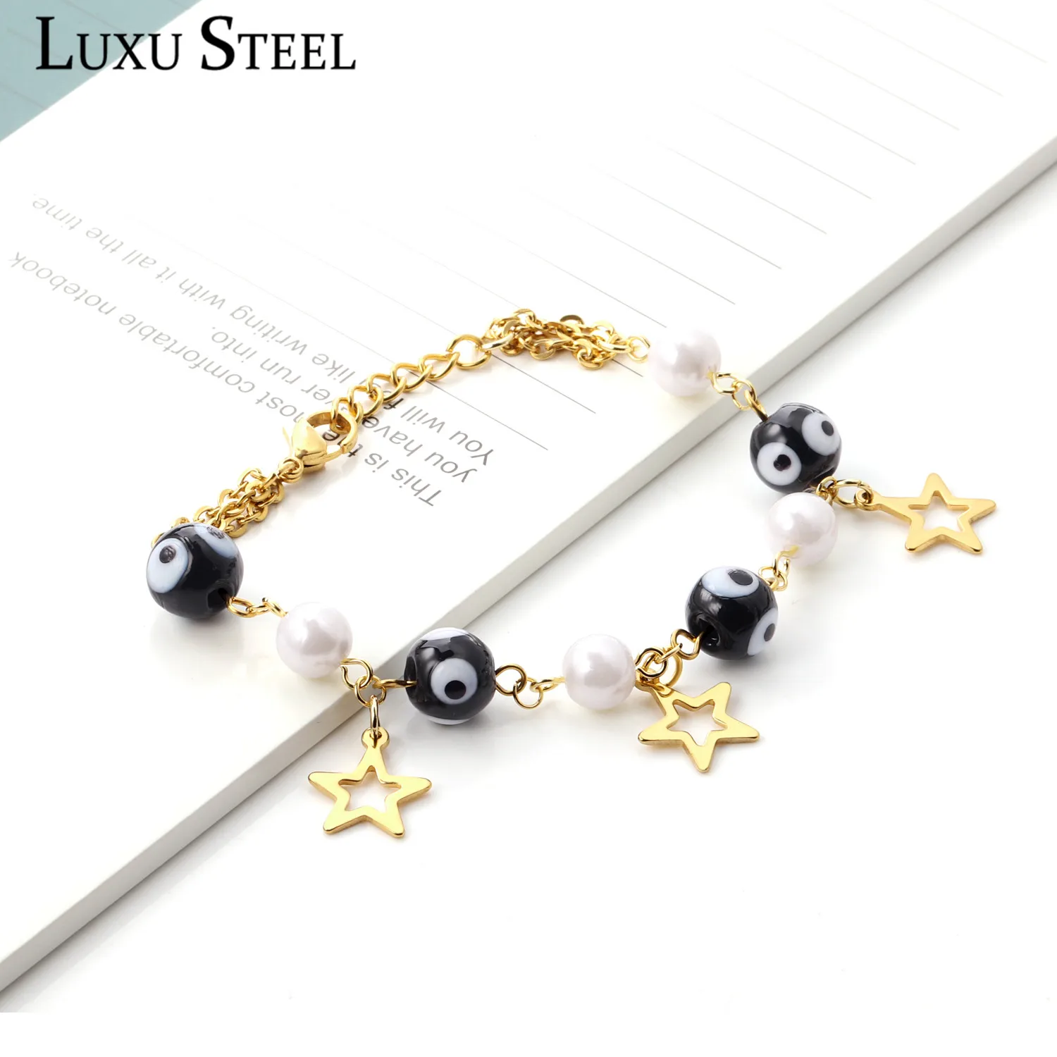 Женские браслеты из нержавеющей стали LUXUSTEEL цепочки с синими глазами и имитацией