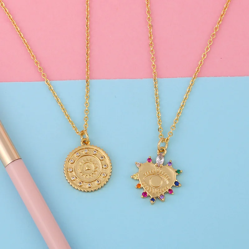 FLOLA разноцветные ожерелья в форме сердца и сглаза для женщин золотая цепочка