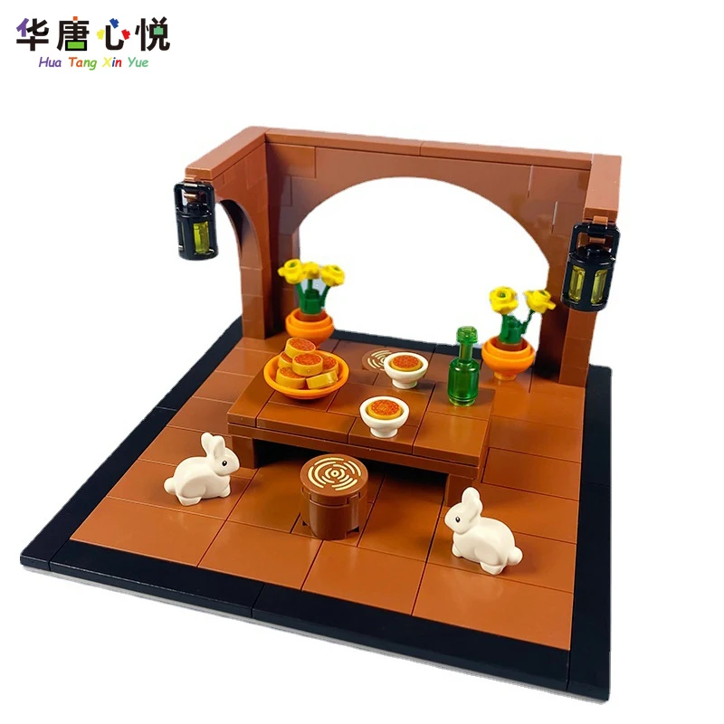

MOC Friends Serie Moon Viewing Platform Set Dating View Rabbit Moon Cake Building Blocks Educational Toys Friends Mini Model Toy