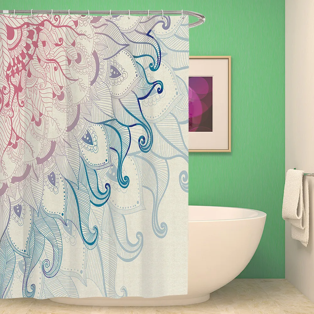 Занавеска для душа мандала традиционный этнический орнамент кружевная кайма с