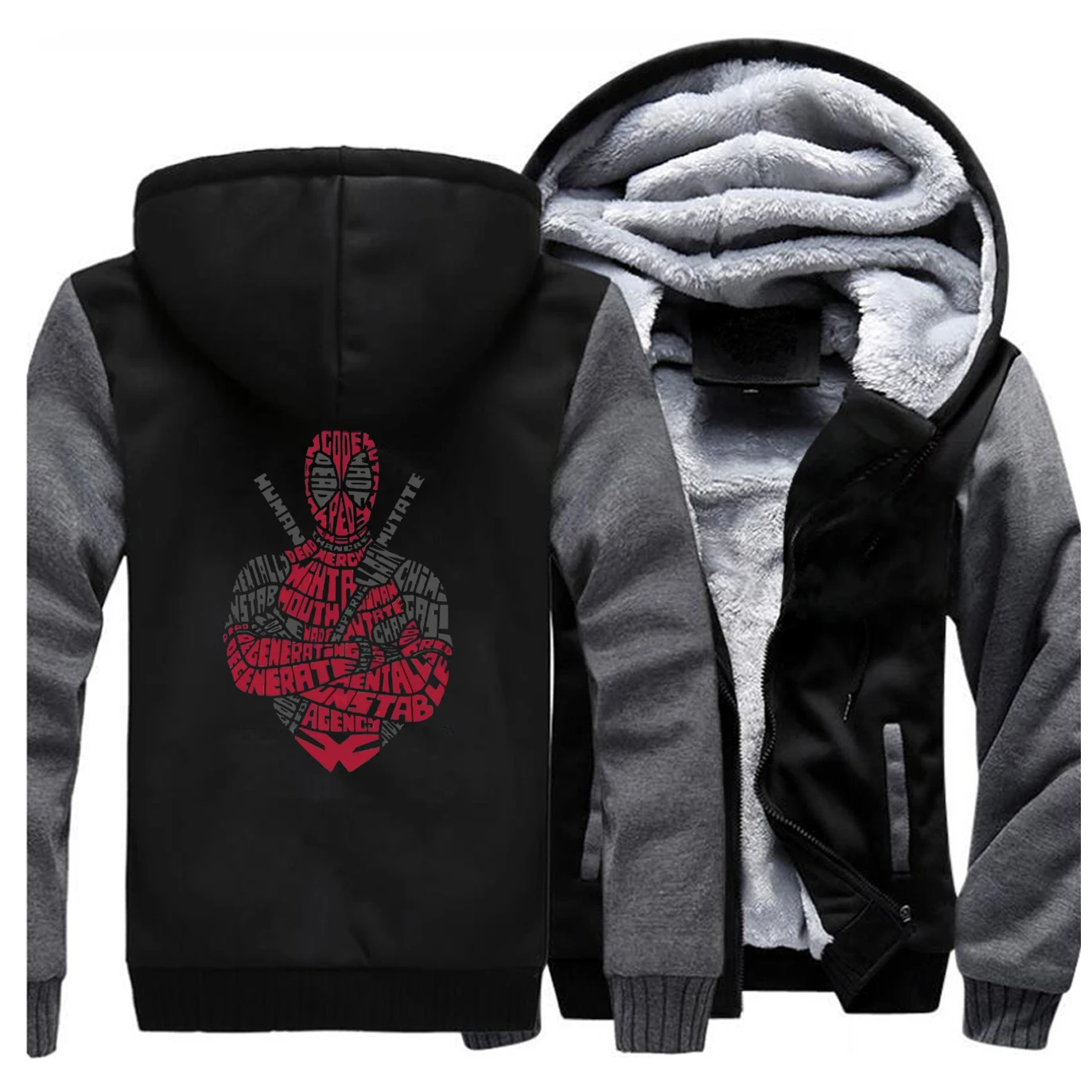 Dark Gray Black Куртка смешной Дэдпул,, зимняя, толстая, с капюшоном, супергерой, мужские свитшоты, мужская, повседневная, флисовая, теплая, мужская, брендовая, уличная одежда - Цвет: Dark Gray Black