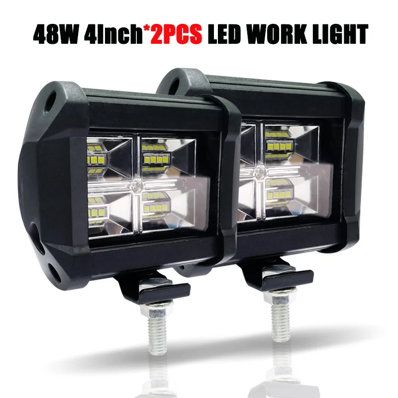 2PCS 48W 4 inch 2 шт. светодиодный брусок для внедорожников 18-240W 4-12 дюймов светодиодный светильник бар светодиодный рабочий Светильник Автомобиля Трактор Лодка 4x4 грузовик внедорожник ATV дальнего света 12V 24V - Цвет: 2PCS 48W 4 inch