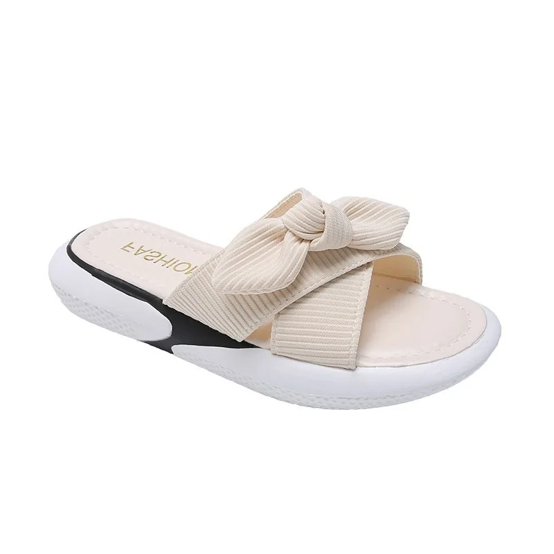 

Slippers 2021 New Fashion Bow Open Toe Women Flat Slippers Soft Comfortable Outdoor Beach Casual Women's Sandals