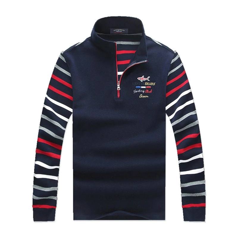 

2020 Cotton Male Clothes High Quality Autumn Casual Loose Long Sleeve Stripe Men's Lapel Polo Shirts Shark Brand Plus Size 3XL