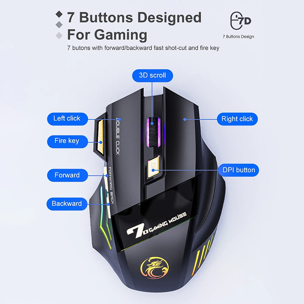Мышь Imice Gw-x7 беспроводная 7 кнопок 2 4 ГГц с Rgb-подсветкой | Компьютеры и офис