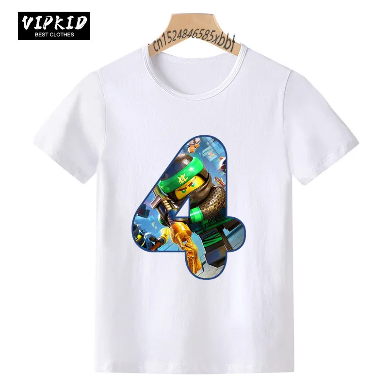Детские Ninjagoed принт стразы образуют цифру 1 9th топы с короткими рукавами для детей