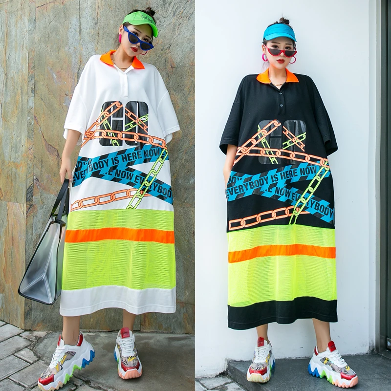 Женское платье тайское Брендовое длинное платье-поло с воротником свободная