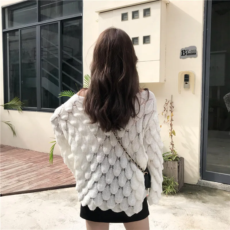 Fashion Korean style leaves feather sweater 2019 Women Pullovers spring Autumn Basic female loose Sweaters Pullover | Женская одежда
